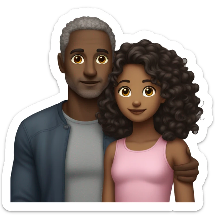 Darkskin low haircut Father and lightskin dark long curly hair daughter sticker