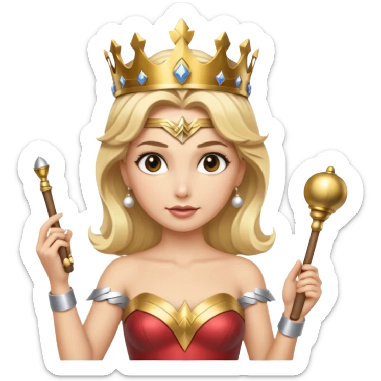 Blonde Wonder Woman holding short white orchestra conductor’s baton and bell sticker