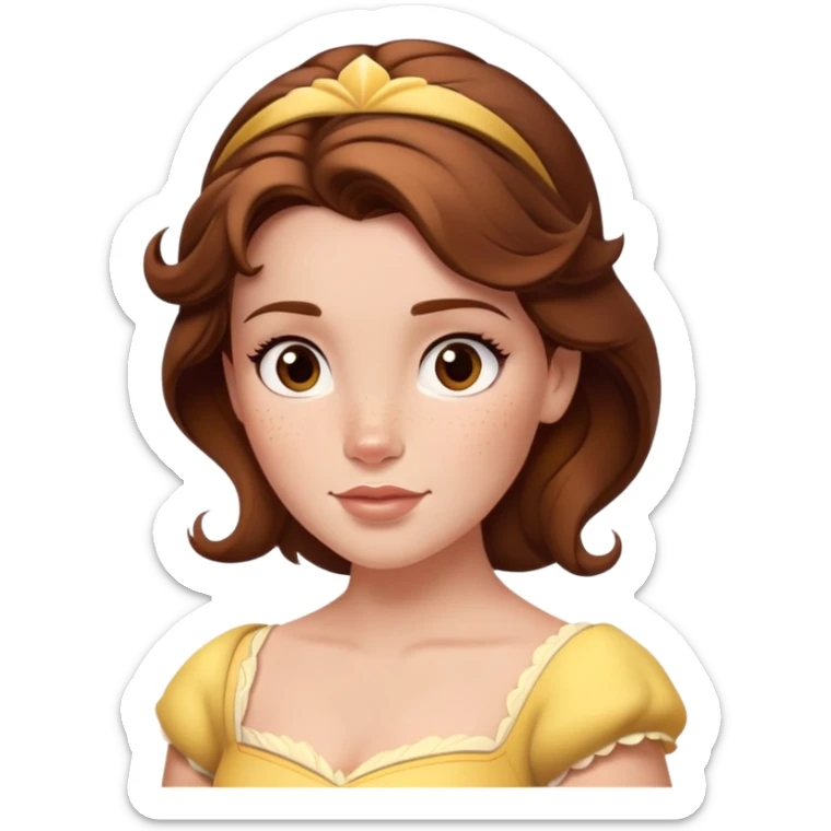 Disney Princess Belle from Beauty and the Beast with brown hair and face with freckles sticker