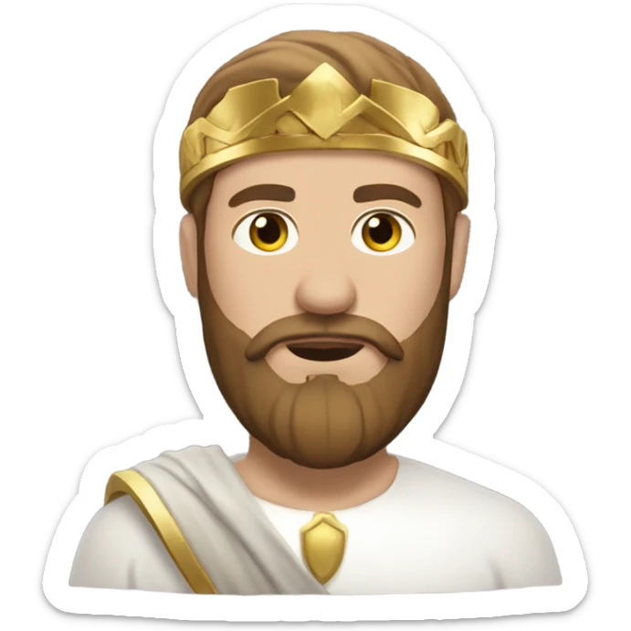 a bearded man, wearing a white tunic, with a golden circle on top of his head sticker