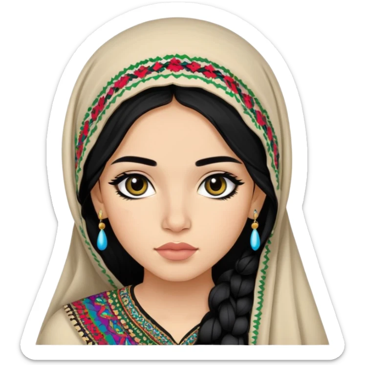 Afghan, pretty lips, afghan clothes, light skin,  long hair, pretty bratz baddie, black eyeliner sticker