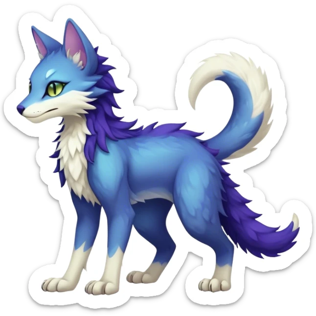 Kawaii dark cute vibrant edgy fantasy ethereal feline-vernid-sergal-fursona animal creature with a tufted tail full body sticker