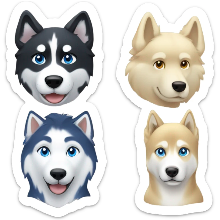 Two boy : Black hair Pale skin boy, blond hair pale skin boy and a one golden Husky with blue eyes sticker
