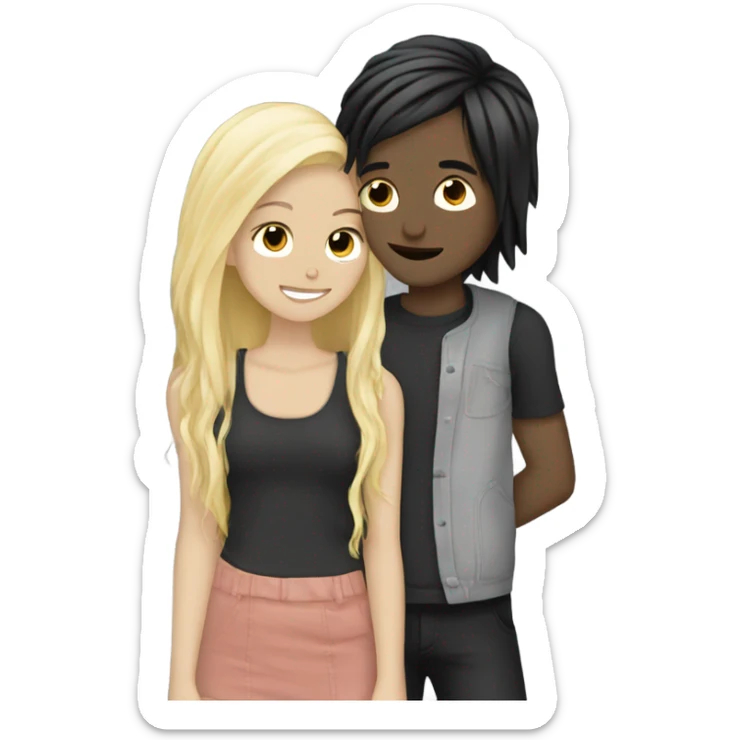 Emo couple hugging  guy with emo hair black lip rings hair and girl with blonde hair sticker