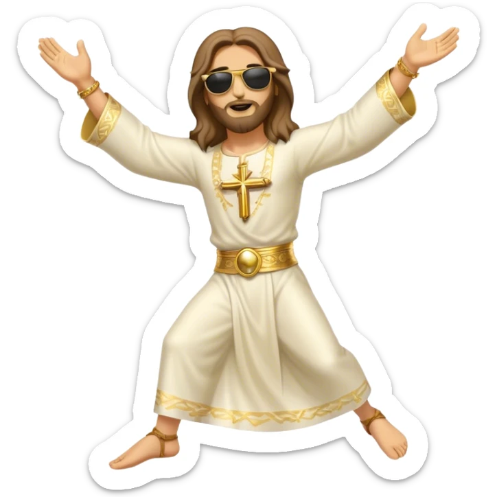 dancing figure of rejoicing Jesus with  sunglases golden  sticker