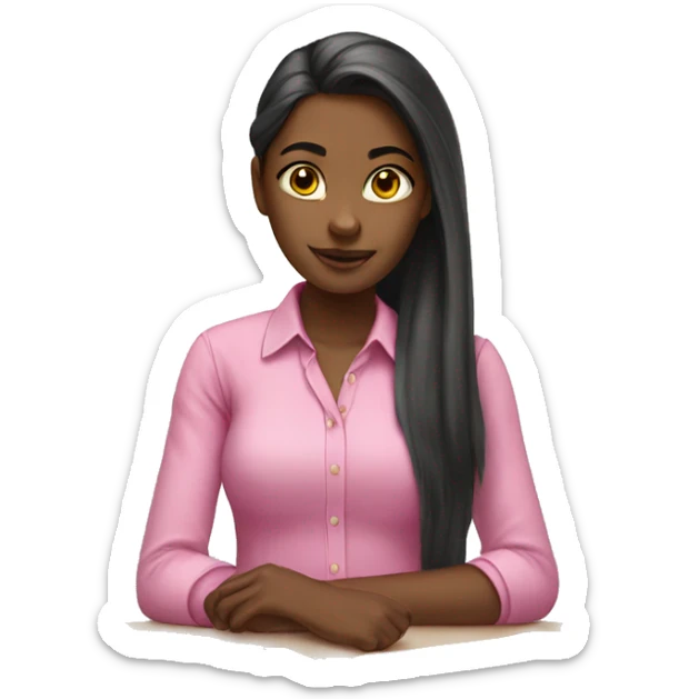 young black female student with straight  long hair studying pink collar shirt sticker
