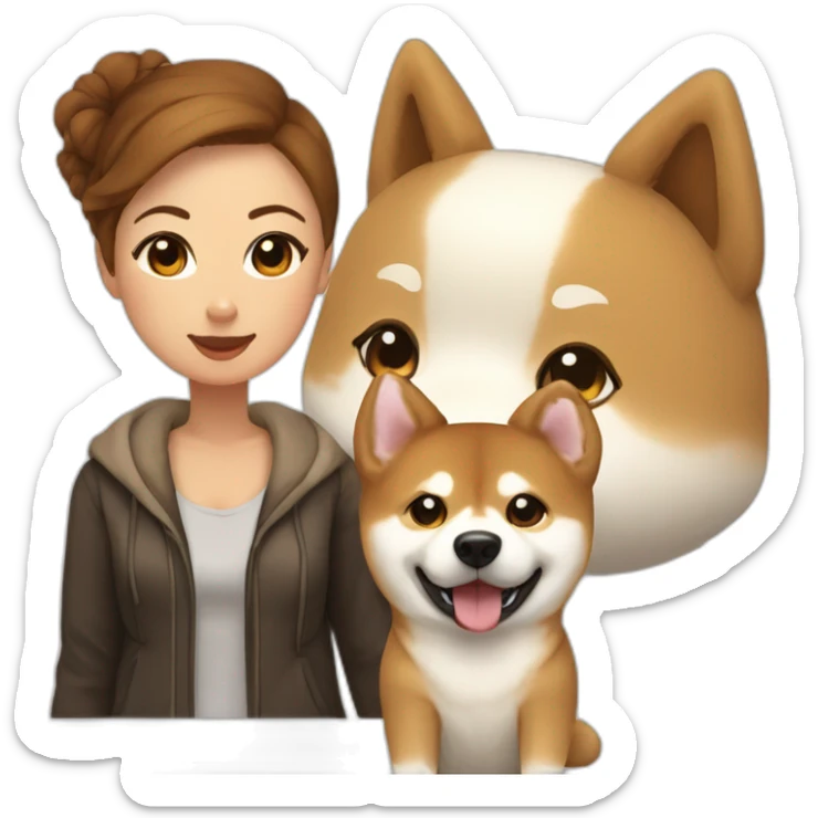 Cute Shiba with an white Hokkaido dog and their mistress, a woman with brown and curly hair sticker
