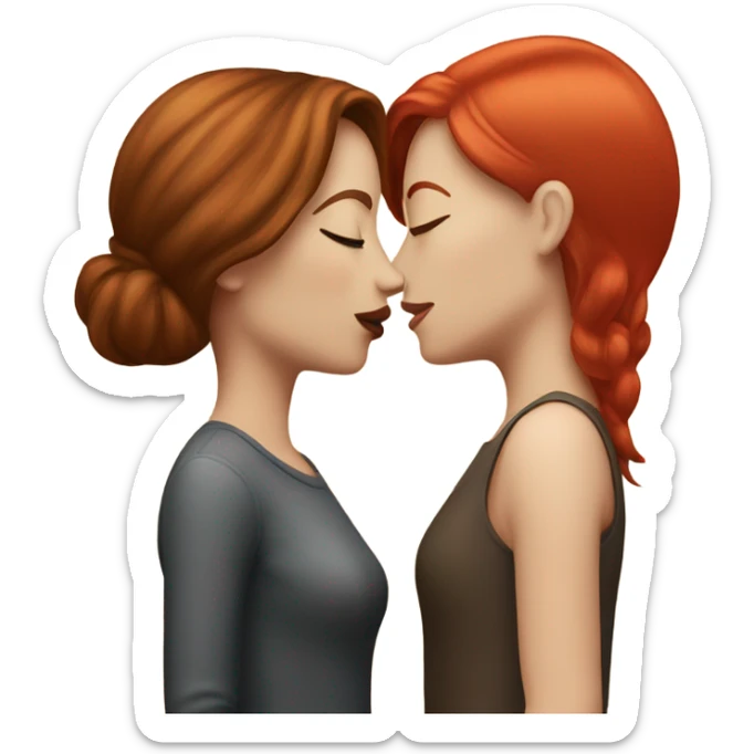 White brown hair woman and red hair woman kissing sticker