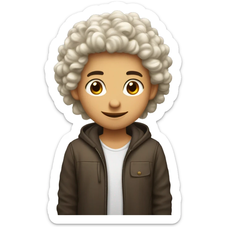 Un jeune à la peau foncé, cheveux couleur châtains long bouclés, bouc, qui porte un sweet à capuche blanc..  sticker