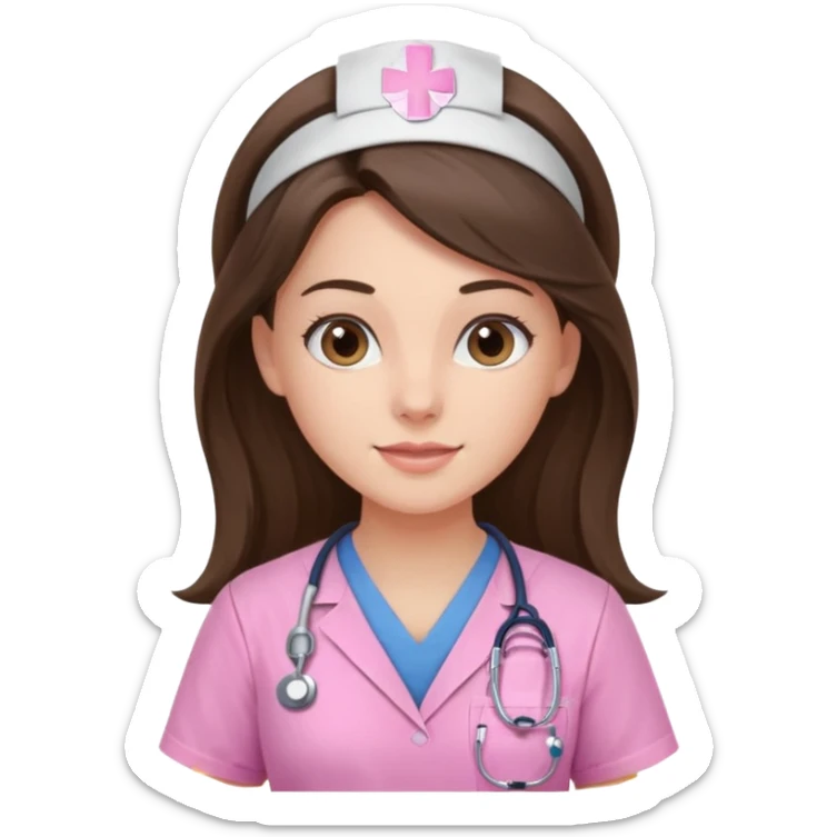 pretty brunette nurse with long hair in pink scrubs sticker