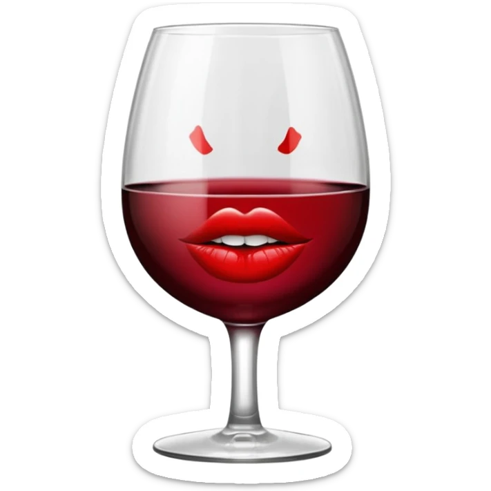 wine glass half full of red wine with a lipstick kiss print on the rim sticker