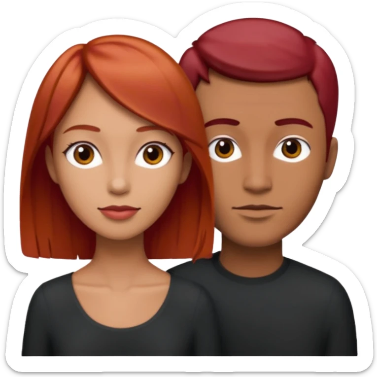 Mujer flaca con cabello mediano color rojo color de piel media, hombre de color medio moreno con cabello color negro, flaco sticker