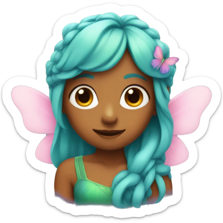Fairy with pink,blue and green hair with orange wings sticker