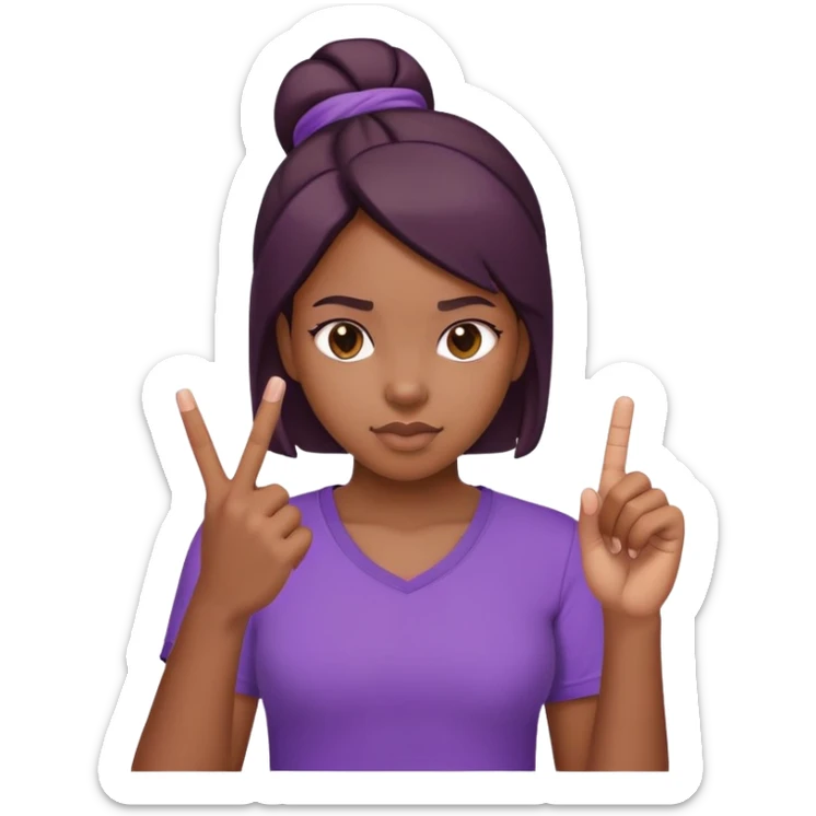 Black girl with purple shirt holding the middle finger ￼ sticker