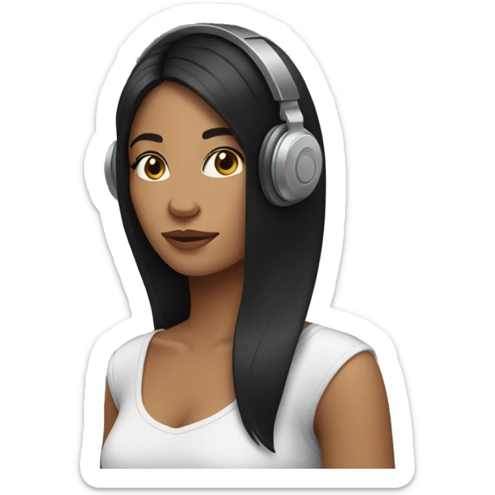 Woman with long black hair wearing headphones sticker
