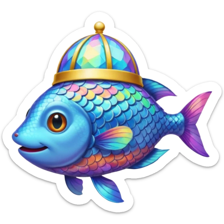 Rainbow fish with the pope-hat and a brown cat coming out of his mouth sticker