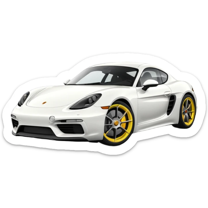 Matte White colored exterior 2024 Porsche 718 Cayman GTS 4.0 with "yellow ceramic brake calipers" only and dark silver anthracite rims sticker