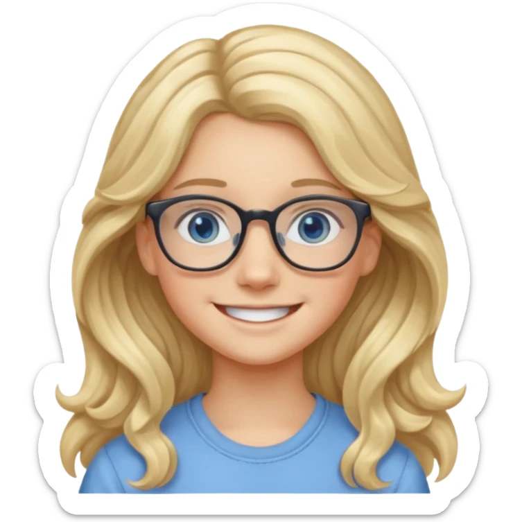 Fille 13 ans qui a des cheveux long et blond et wavy avec des lunettes et des yeux bleu- gris sticker