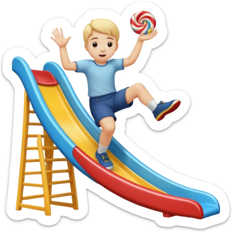 un niño blanco tirandose por un tobogan con dulces en las manos sticker