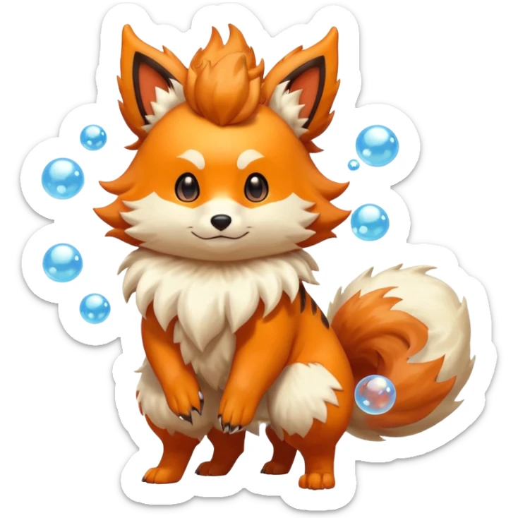 Flareon-Furret-Arcanine-Furfrou-fusion (full body) with bubbles and antennas and horns and tail sticker