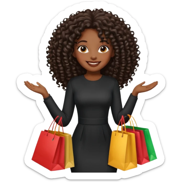 black girl with long hair and elegant outfit holding shopping bags  sticker