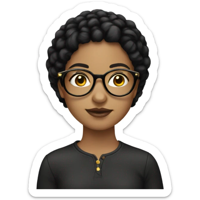 Teen girl with light skin black hair and round gold glasses sticker