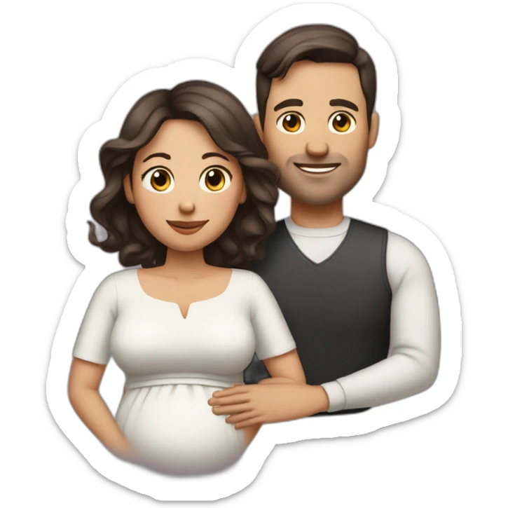 Husband clean-shaven and pregnant wife have dark brown haircut sticker