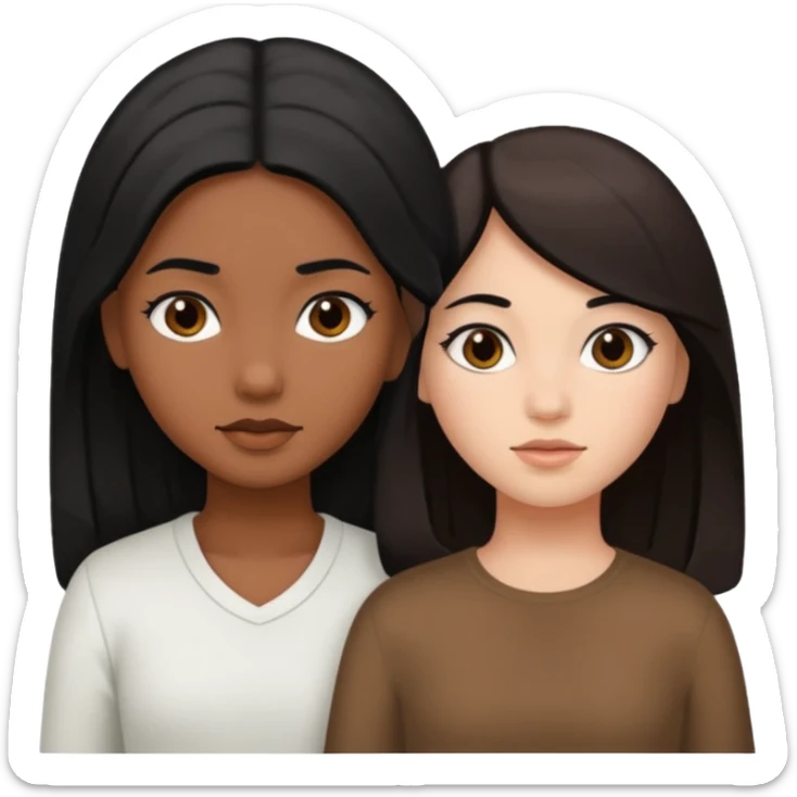 2 girls one brown skin with black hair and other with white skin and brown hair  sticker