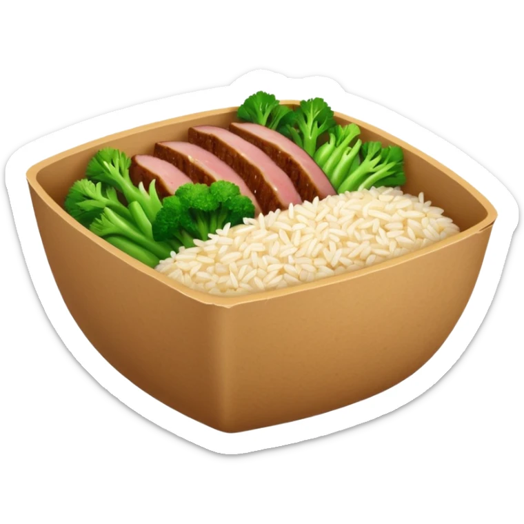 Retangular bowl made of kraft paper, 
The lunch box should be the most similar to this real one..
https://i.postimg.cc/FKcHz1tk/Screenshot-2025-11-11-alle-16-06-29.png

Can get more images of the bowl https://www.instagram.com/chefaporterbr/
Put inside food, like rice, green vegetables and meat. sticker