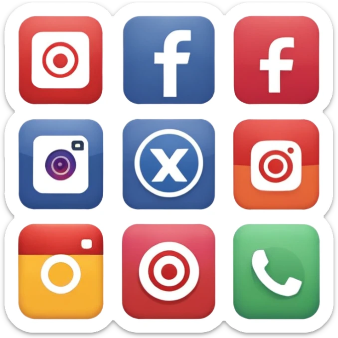 Socail media sauare emoji style icons 
Creat the quadrant with the logos of F.B, X, Trustpilot, Instagram, Youtube, Linkedineach icon is ther only ones, asme size, only icons of the social media that I mentioned only 6 icons sticker