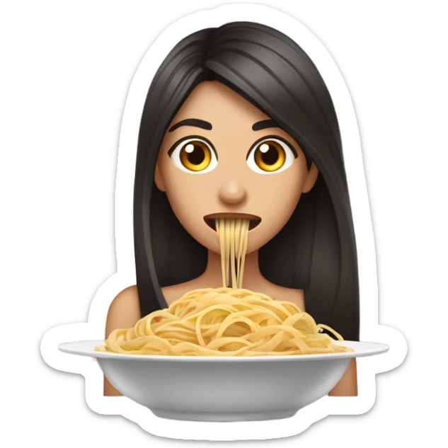 Gorgeous brunette with linguine pasta coming out of her mouth and in plate  sticker
