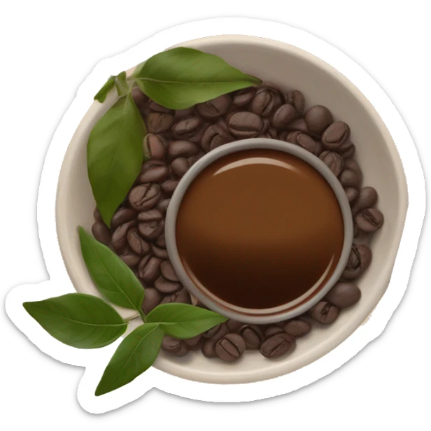 Flat-lay of a natural gray hair remedy: a bowl of dark paste, henna leaves, coffee beans, oil bottle, and a wooden brush on a warm earthy background. Title: 'Cubre las Canas de Forma Natural sticker