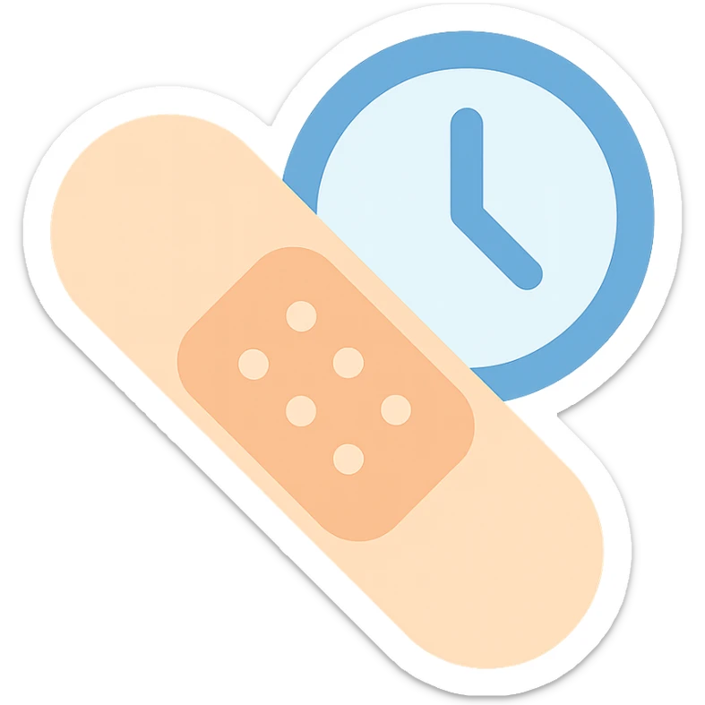 color filled icon for chronic illness, bandage and a clock intertwined sticker