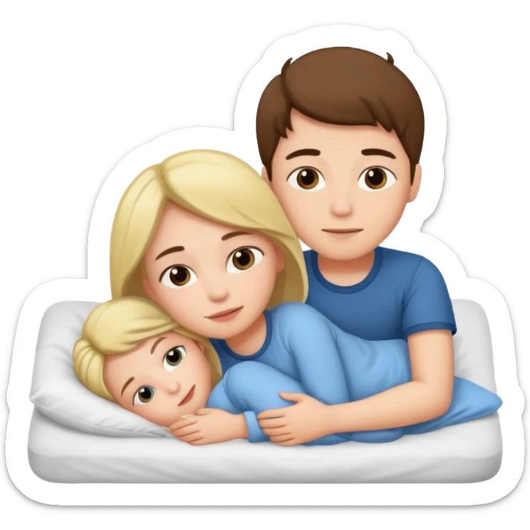 girl and boy laying in bed on top of each other sticker