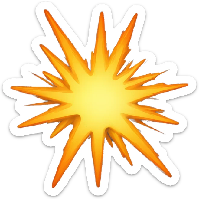 A cartoon-styled representation of a collision. Depicted as a star-like, orange-and-yellow fiery burst, generally with one point extending to the bottom right. sticker