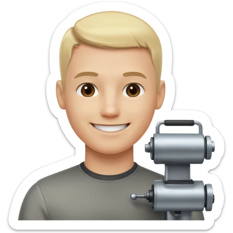 Male, no glasses, blonde hair, right side of hair shaved with a machine, face turned towards the camera sticker