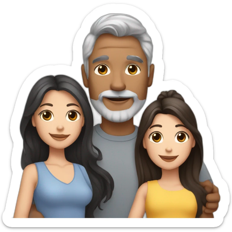 Family-father-mother with-grey-hair-two-brunettes-daughters-with-long-hair-and-one-black-French-bulldog sticker