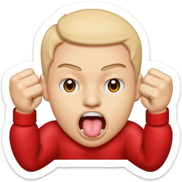 Tongue out face with two fists stacked on top of eachother below the face sticker