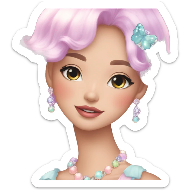 Dreamy pretty VOGUE elegant kawaii shiny colorful pastel lady pastelcore kawaii beautiful hair cottagecore jewels trending aesthetic sticker