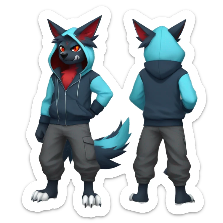 Cool Edgy Zorua-Zoroark-Mightyena with a collar and hoodie-sweater full body sticker