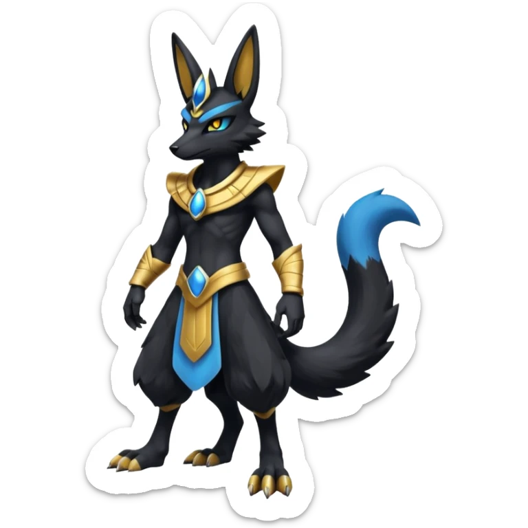 Black Dark Furry Fluffy Modern Futuristic Lucario-Anubis-fusion full body sticker