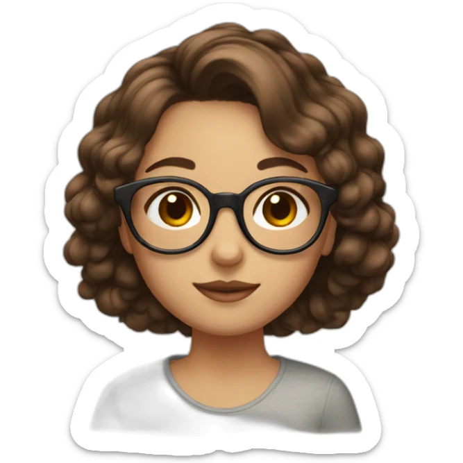 a girl with kurly brown hair brown eyes and round glasses sticker