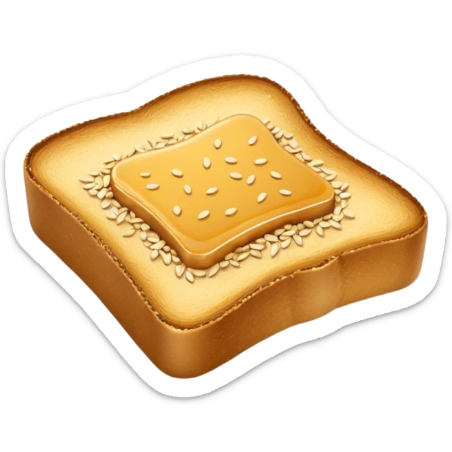 A slice of crispy golden toast with miso butter spread on top, rich brown glossy miso butter with sesame seeds, Japanese style, minimalist icon style sticker