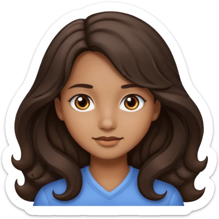 emoji of a girl with long wavy dark brown hair, dark brown eyes, and light brown skin sticker