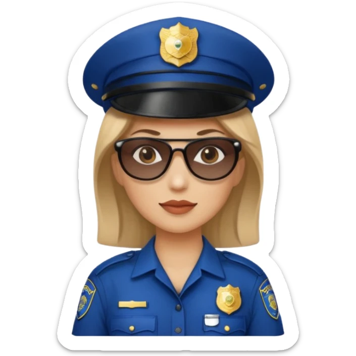 woman police with hair style and hats and sun glasses sticker