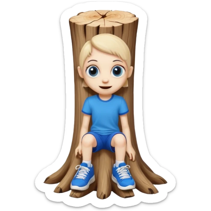 skinny wooden stump character with big eyes and creepy smile, wearing blue sneakers sticker