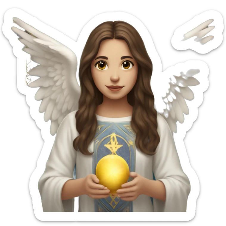 Beautiful angelic girl with straight brown hair with tarot cards sticker