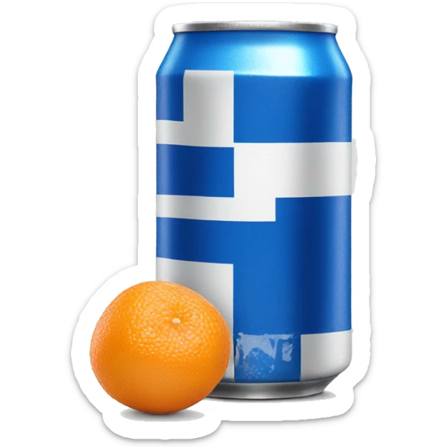 Blue Fanta can with Greek flag on it and a glass next to it sticker