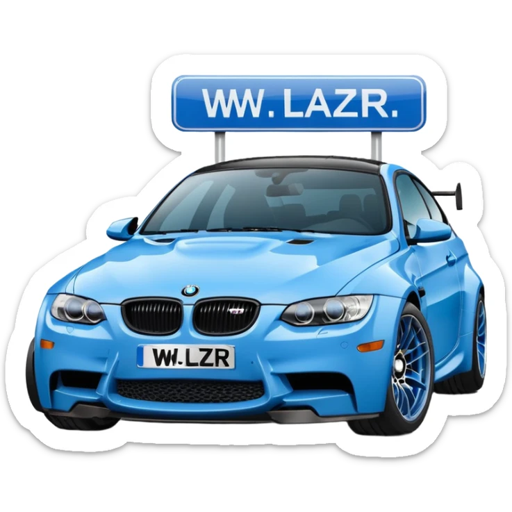 Make me an emoji with a blue bmw M3 and some kind of sign that says ‘W LZR’ sticker