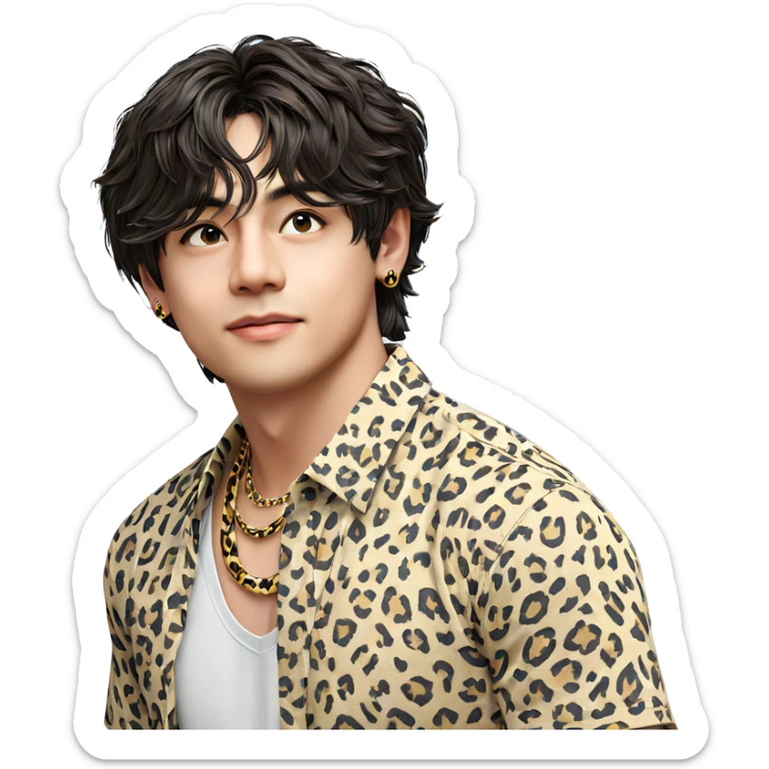 boy with leopard print necklace sticker